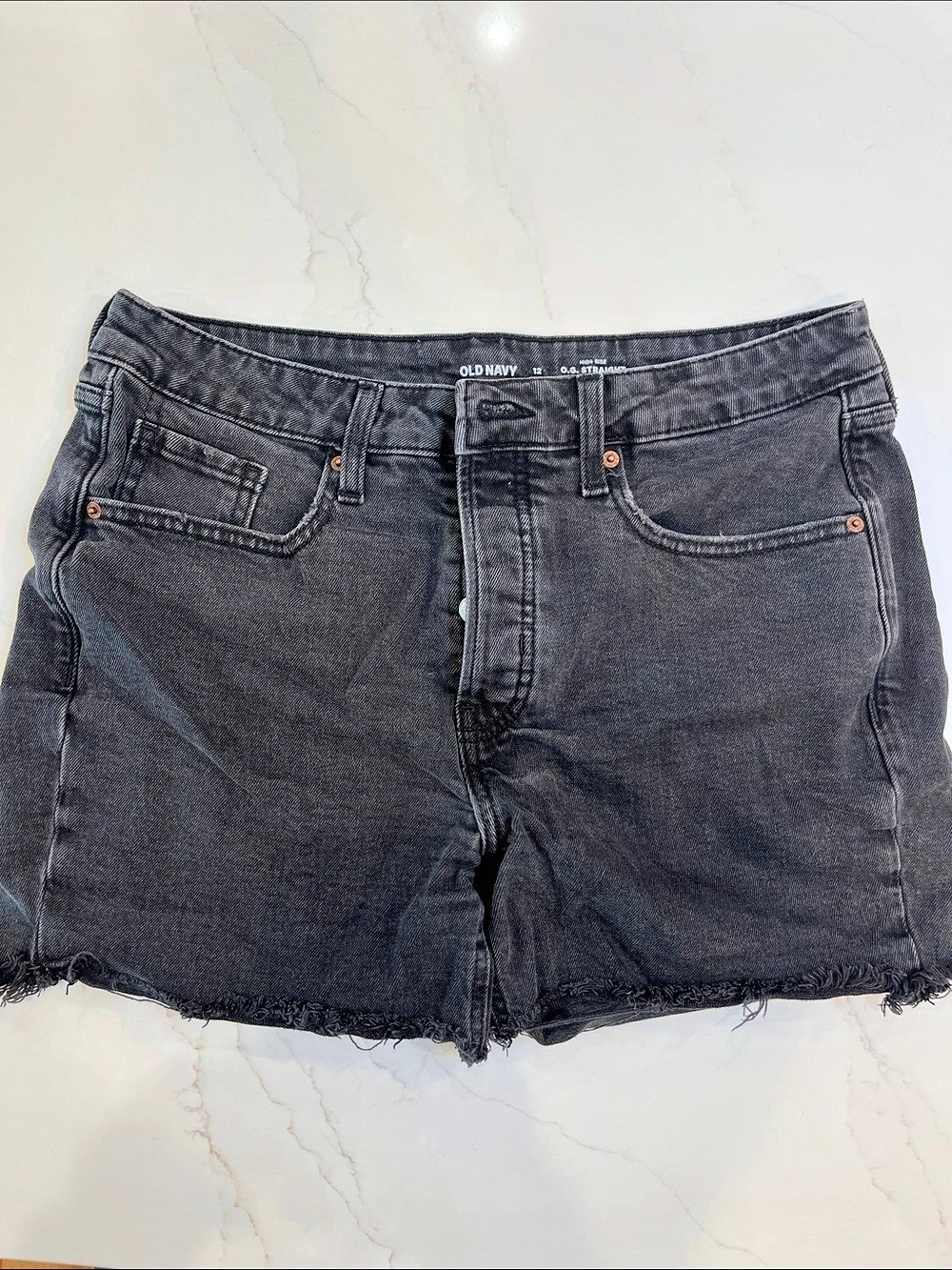 Old Navy High-Waisted O.G. Straight Button-Fly Cut-Off Jean Shorts, size 12